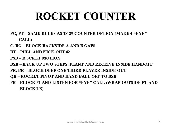 ROCKET COUNTER PG, PT – SAME RULES AS 28 -29 COUNTER OPTION (MAKE 4