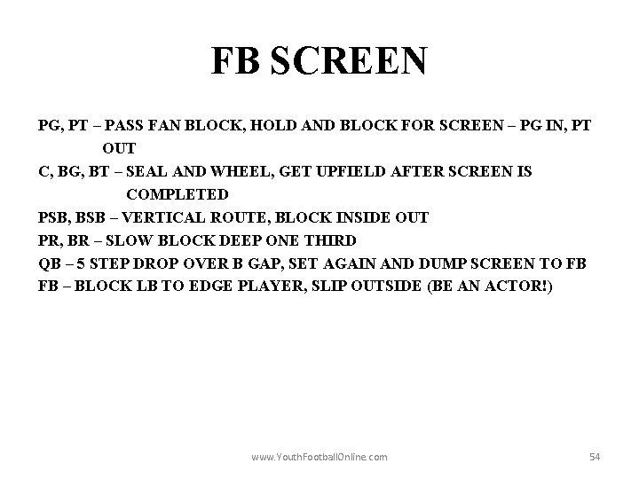 FB SCREEN PG, PT – PASS FAN BLOCK, HOLD AND BLOCK FOR SCREEN –