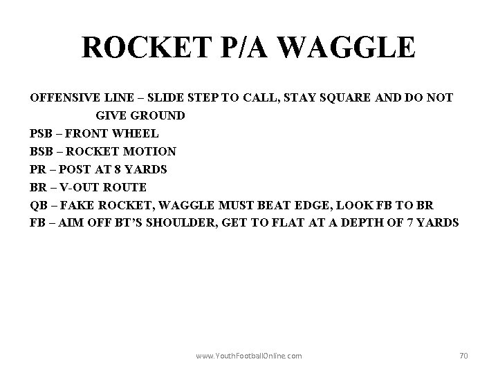 ROCKET P/A WAGGLE OFFENSIVE LINE – SLIDE STEP TO CALL, STAY SQUARE AND DO