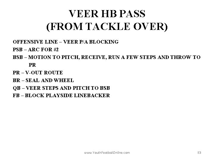 VEER HB PASS (FROM TACKLE OVER) OFFENSIVE LINE – VEER P/A BLOCKING PSB –