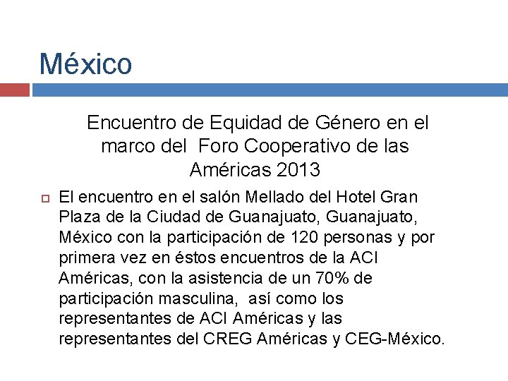 México Encuentro de Equidad de Género en el marco del Foro Cooperativo de las