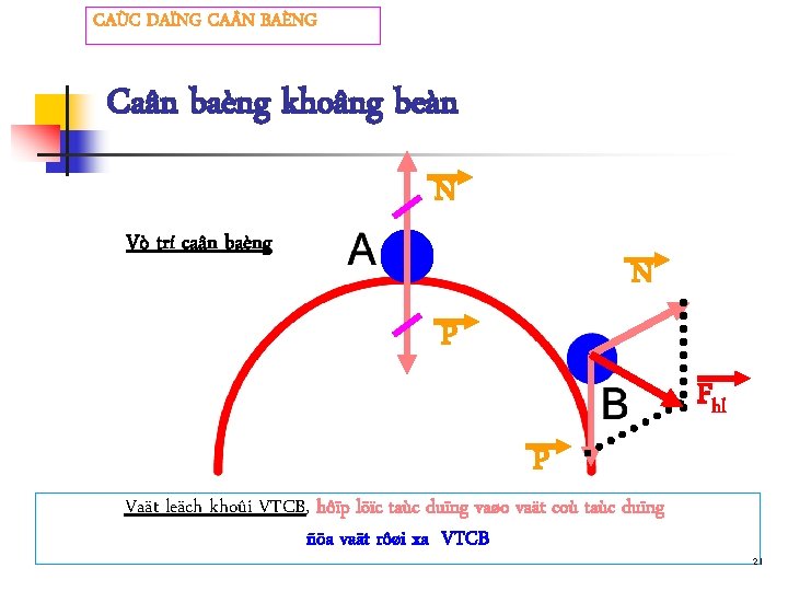 CAÙC DAÏNG CA N BAÈNG Caân baèng khoâng beàn N Vò trí caân baèng