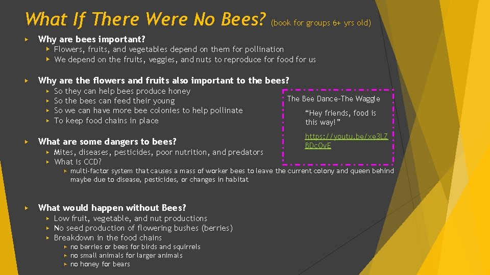 What If There Were No Bees? ▶ (book for groups 6+ yrs old) Why