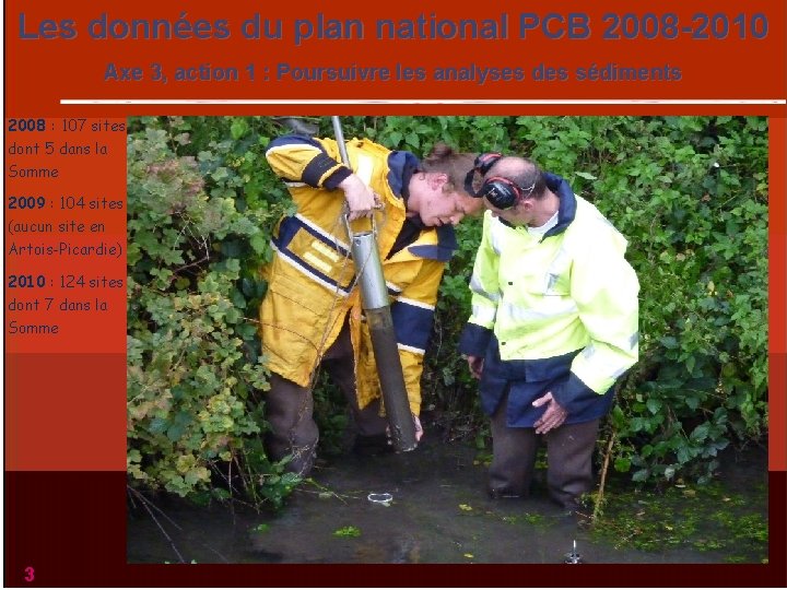 Les données du plan national PCB 2008 -2010 Axe 3, action 1 : Poursuivre