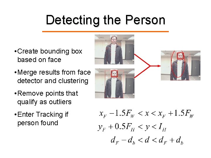 Detecting the Person • Create bounding box based on face • Merge results from