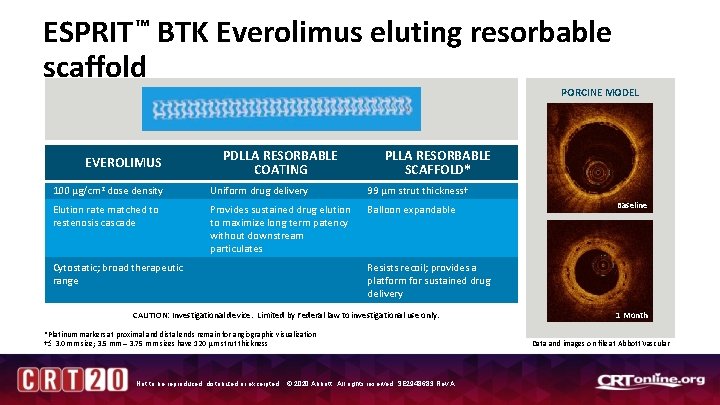 ESPRIT ™ BTK Everolimus eluting resorbable scaffold PORCINE MODEL EVEROLIMUS PDLLA RESORBABLE COATING PLLA