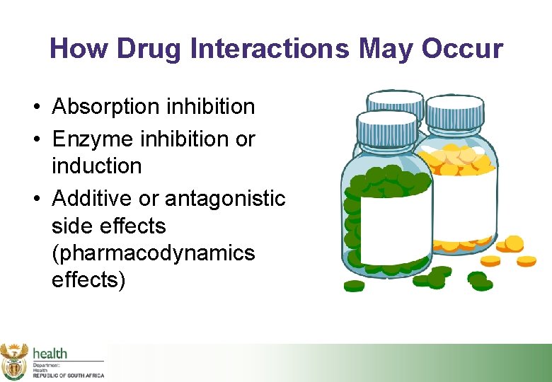 How Drug Interactions May Occur • Absorption inhibition • Enzyme inhibition or induction •