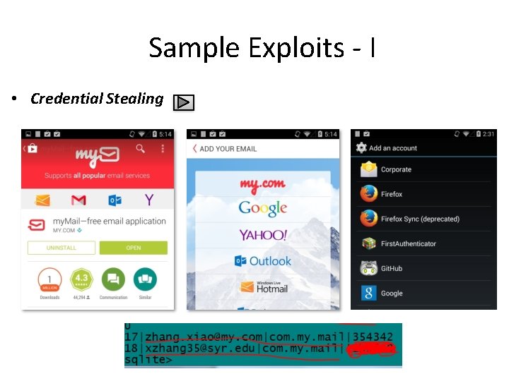 Sample Exploits - I • Credential Stealing 