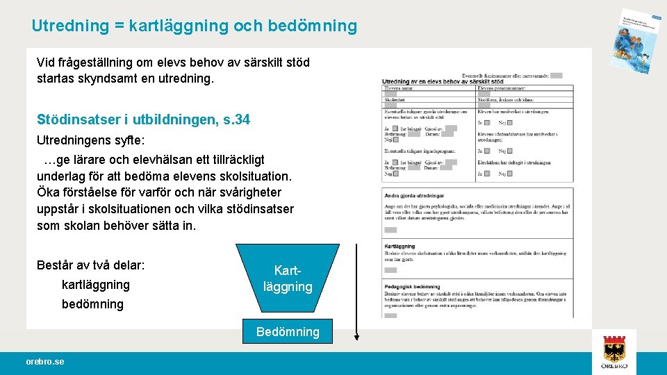 Utredning = kartläggning och bedömning Vid frågeställning om elevs behov av särskilt stöd startas