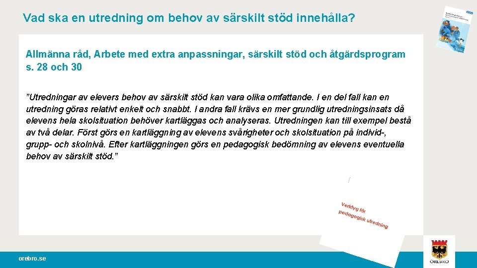 Vad ska en utredning om behov av särskilt stöd innehålla? Allmänna råd, Arbete med