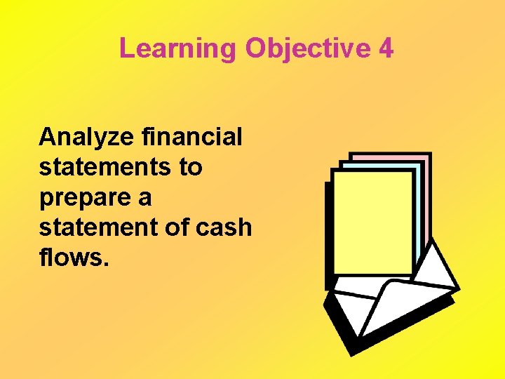 Learning Objective 4 Analyze financial statements to prepare a statement of cash flows. 