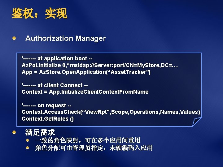 鉴权：实现 Authorization Manager '------- at application boot -Az. Pol. Initialize 0, “msldap: //Server: port/CN=My.