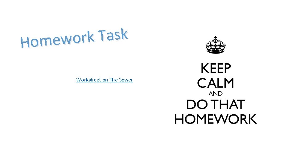 k s a T k r Homewo Worksheet on The Sower 