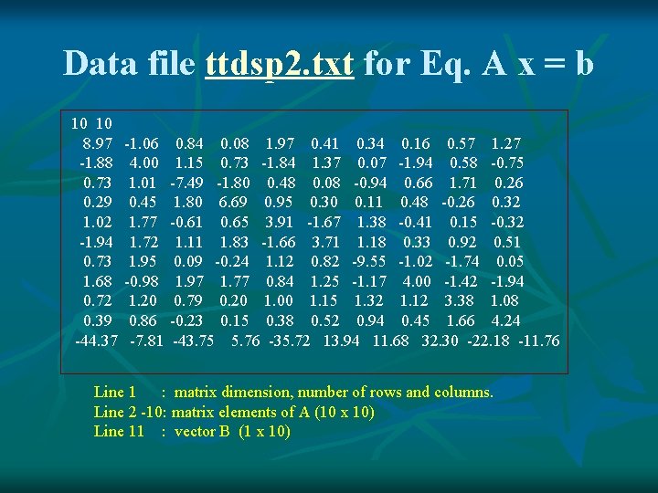 Data file ttdsp 2. txt for Eq. A x = b 10 10 8.
