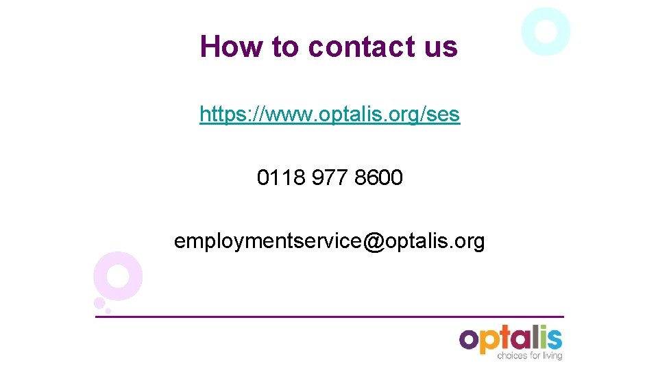 How to contact us https: //www. optalis. org/ses 0118 977 8600 employmentservice@optalis. org 