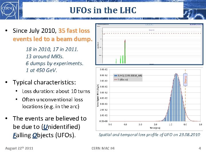 UFOs in the LHC • Since July 2010, 35 fast loss events led to