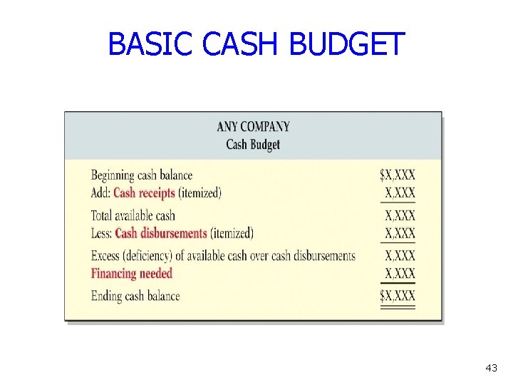 BASIC CASH BUDGET 43 