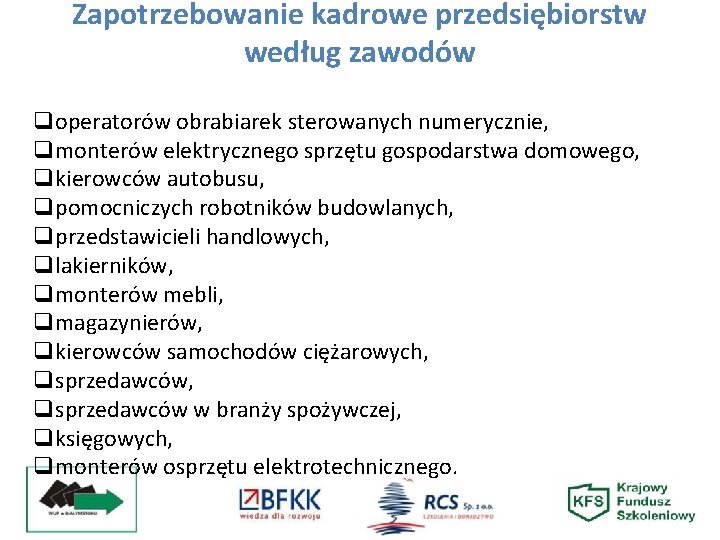 Zapotrzebowanie kadrowe przedsiębiorstw według zawodów qoperatorów obrabiarek sterowanych numerycznie, qmonterów elektrycznego sprzętu gospodarstwa domowego,