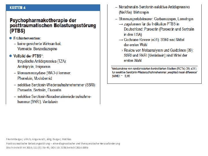 Frommberger, Ulrich; Angenendt, Jörg; Berger, Mathias Posttraumatische Belastungsstörung – eine diagnostische und therapeutische Herausforderung