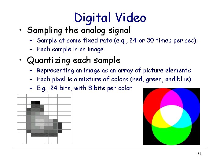 Digital Video • Sampling the analog signal – Sample at some fixed rate (e.
