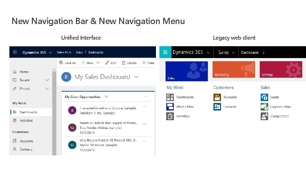 New Navigation Bar & New Navigation Menu Unified Interface Legacy web client 