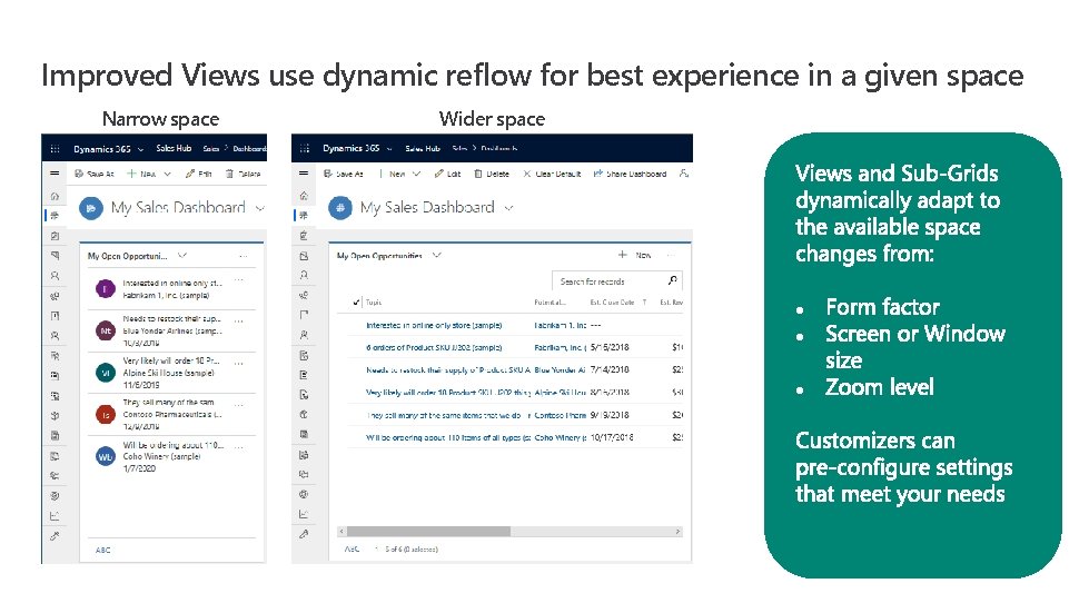 Improved Views use dynamic reflow for best experience in a given space Narrow space