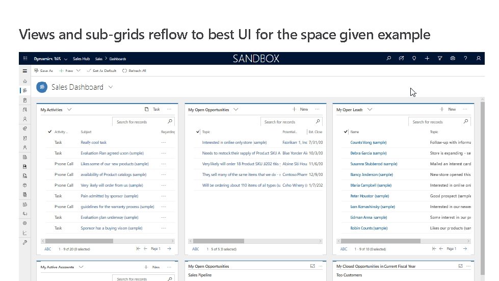 Views and sub-grids reflow to best UI for the space given example 