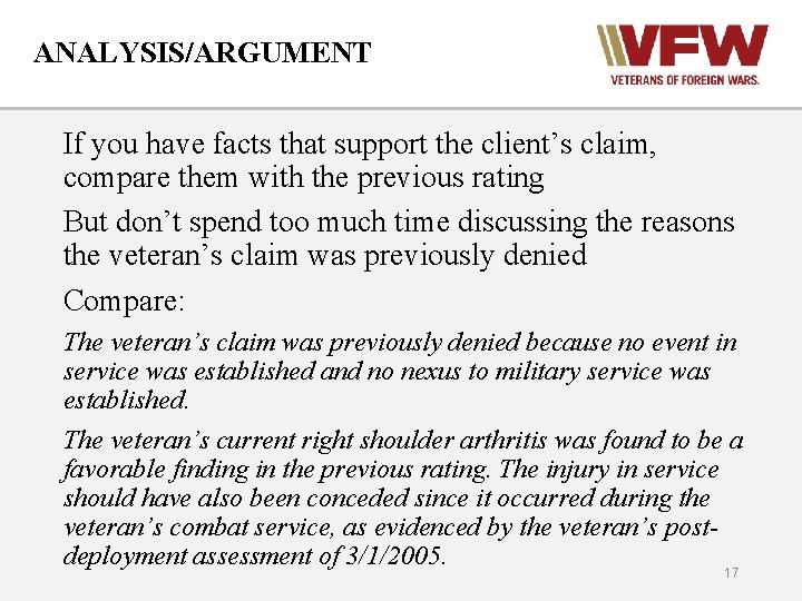 ANALYSIS/ARGUMENT If you have facts that support the client’s claim, compare them with the