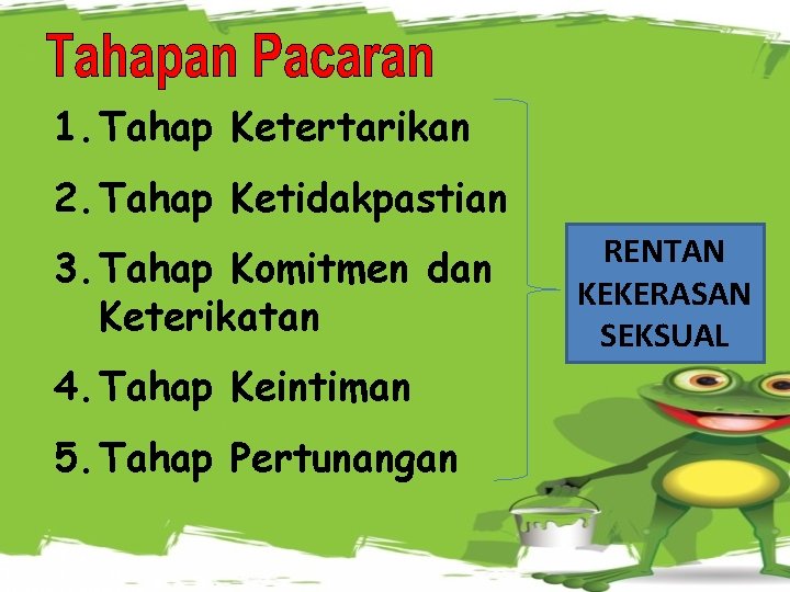 1. Tahap Ketertarikan 2. Tahap Ketidakpastian 3. Tahap Komitmen dan Keterikatan 4. Tahap Keintiman