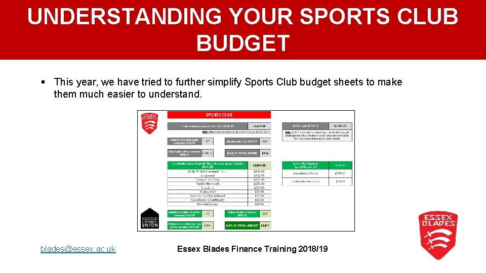 UNDERSTANDING YOUR SPORTS CLUB BUDGET § This year, we have tried to further simplify