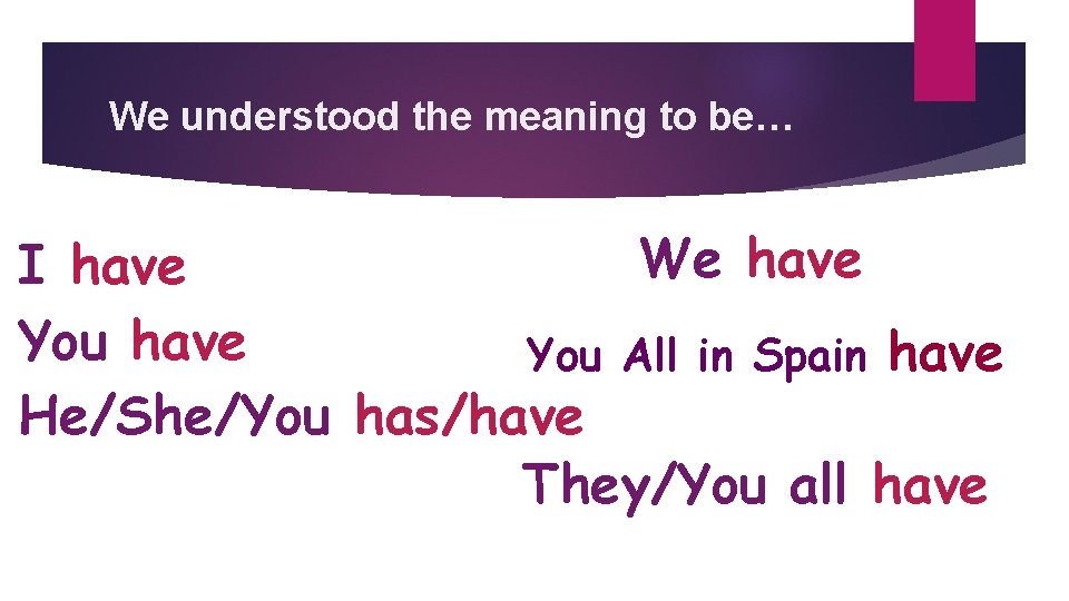 We understood the meaning to be… We have I have You All in Spain