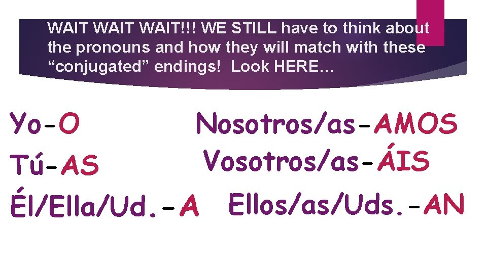 WAIT!!! WE STILL have to think about the pronouns and how they will match