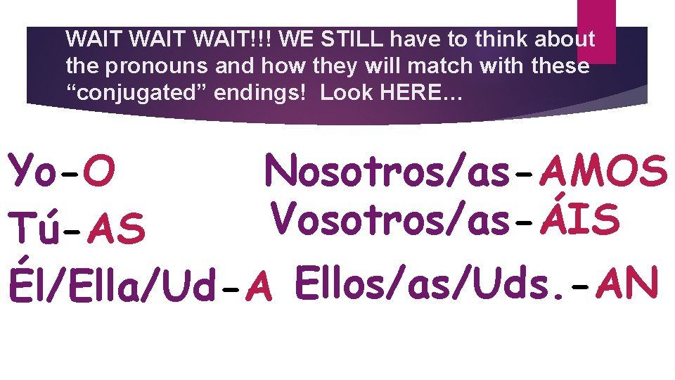 WAIT!!! WE STILL have to think about the pronouns and how they will match