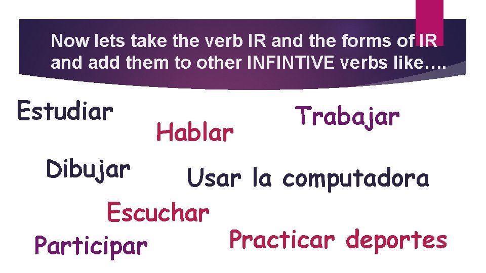 Now lets take the verb IR and the forms of IR and add them