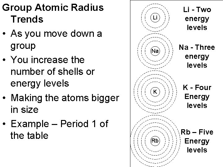 Group Atomic Radius Trends • As you move down a group • You increase