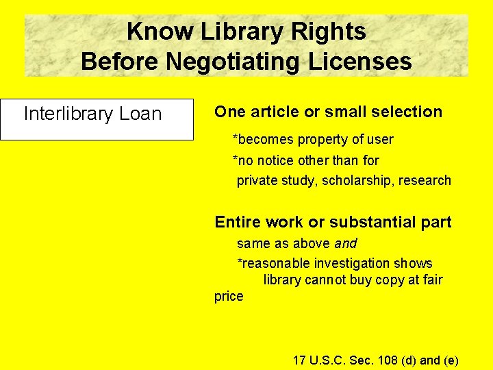 Know Library Rights Before Negotiating Licenses Interlibrary Loan One article or small selection *becomes