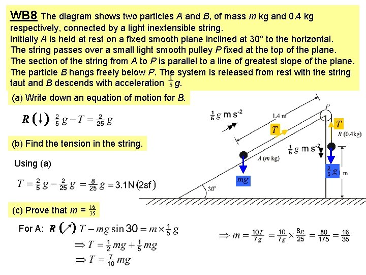 WB 8 The diagram shows two particles A and B, of mass m kg