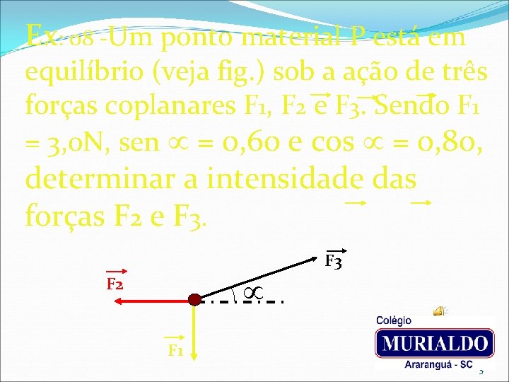 Ex: 08 -Um ponto material P está em equilíbrio (veja fig. ) sob a