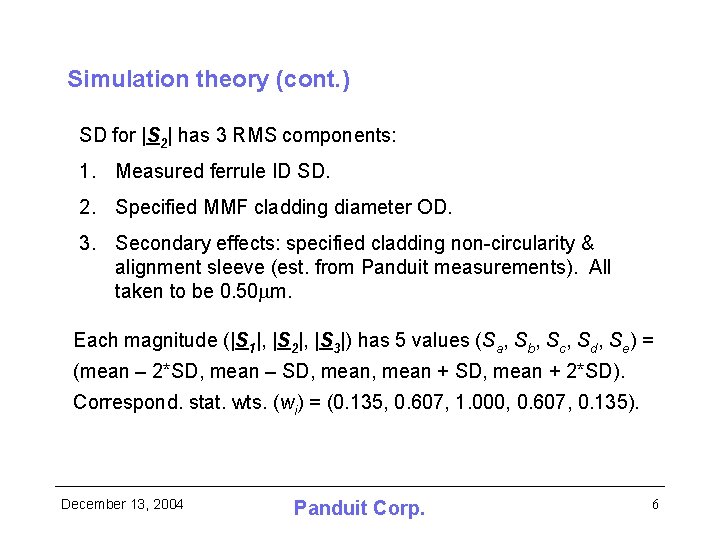 Simulation theory (cont. ) SD for |S 2| has 3 RMS components: 1. Measured
