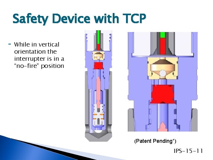 Safety Device with TCP While in vertical orientation the interrupter is in a “no-fire”