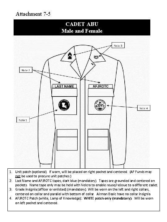 Attachment 7 -5 CADET ABU Male and Female 1. Unit patch (optional). If worn,