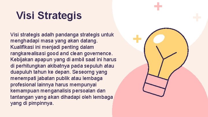 Visi Strategis Visi strategis adalh pandanga strategis untuk menghadapi masa yang akan datang. Kualifikasi