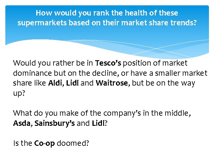 How would you rank the health of these supermarkets based on their market share