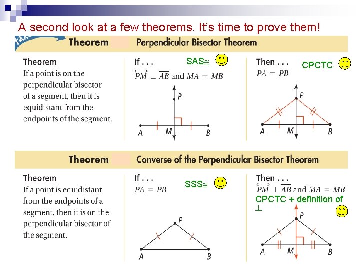 A second look at a few theorems. It’s time to prove them! SAS CPCTC