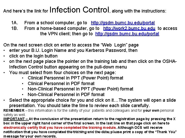 And here’s the link for 1 A. 1 B. Infection Control, along with the