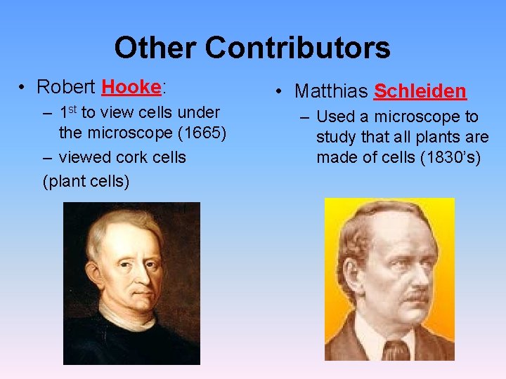 Other Contributors • Robert Hooke: – 1 st to view cells under the microscope Other Contributors • Robert Hooke: – 1 st to view cells under the microscope