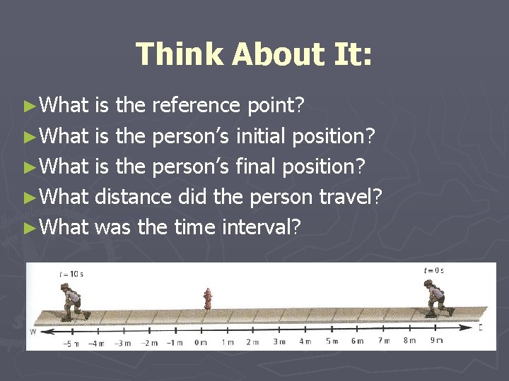 Think About It: ►What ►What is the reference point? is the person’s initial position?