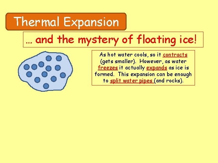 Thermal Expansion … and the mystery of floating ice! As hot water cools, so