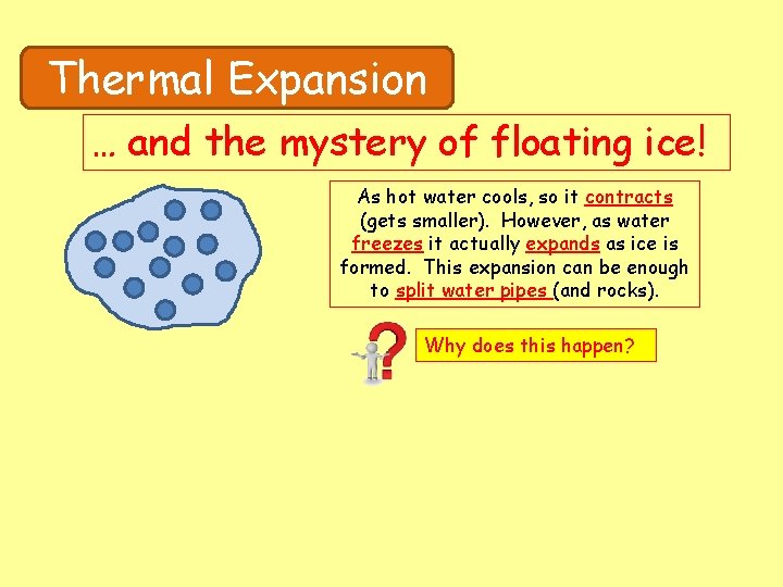 Thermal Expansion … and the mystery of floating ice! As hot water cools, so