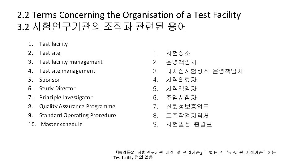 2. 2 Terms Concerning the Organisation of a Test Facility 3. 2 시험연구기관의 조직과